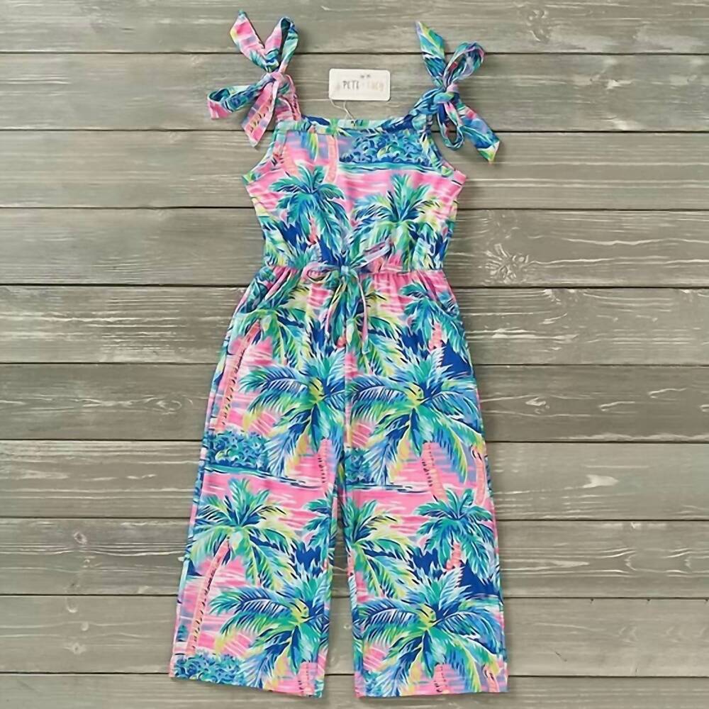 NEW PETE + LUCY girls palm paradise jumpsuit in pink multi